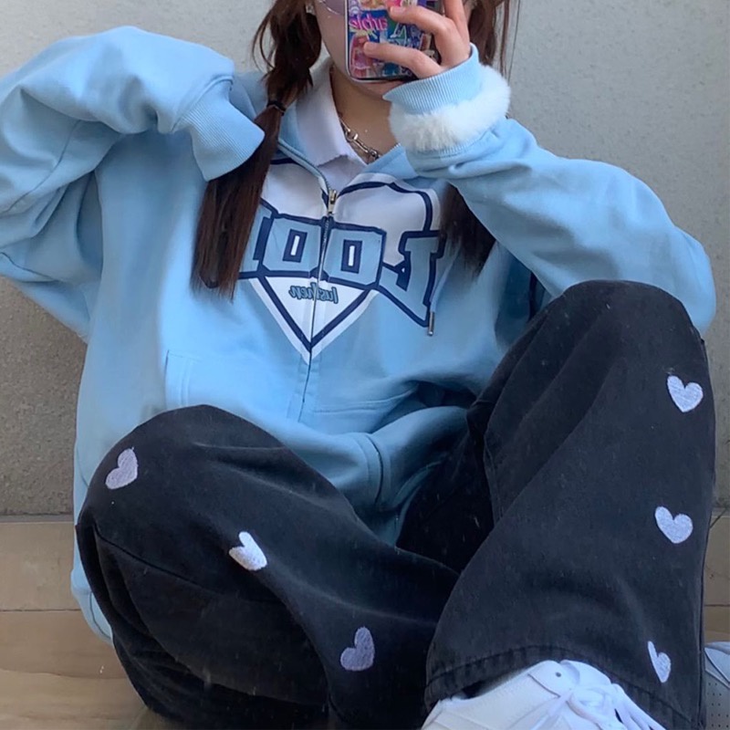 Hàng Có Sẵn Áo Hoodie Unisex Oversize Phong Cách Hàn Quốc