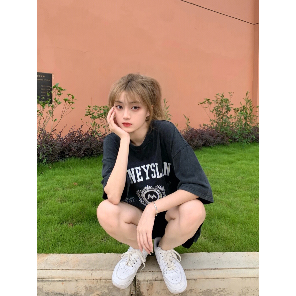 NRVP Áo Thun 100% Cotton Tay Ngắn Dáng Suông In Họa Tiết Hoạt Hình Phong Cách Hàn Quốc Cho Nữ