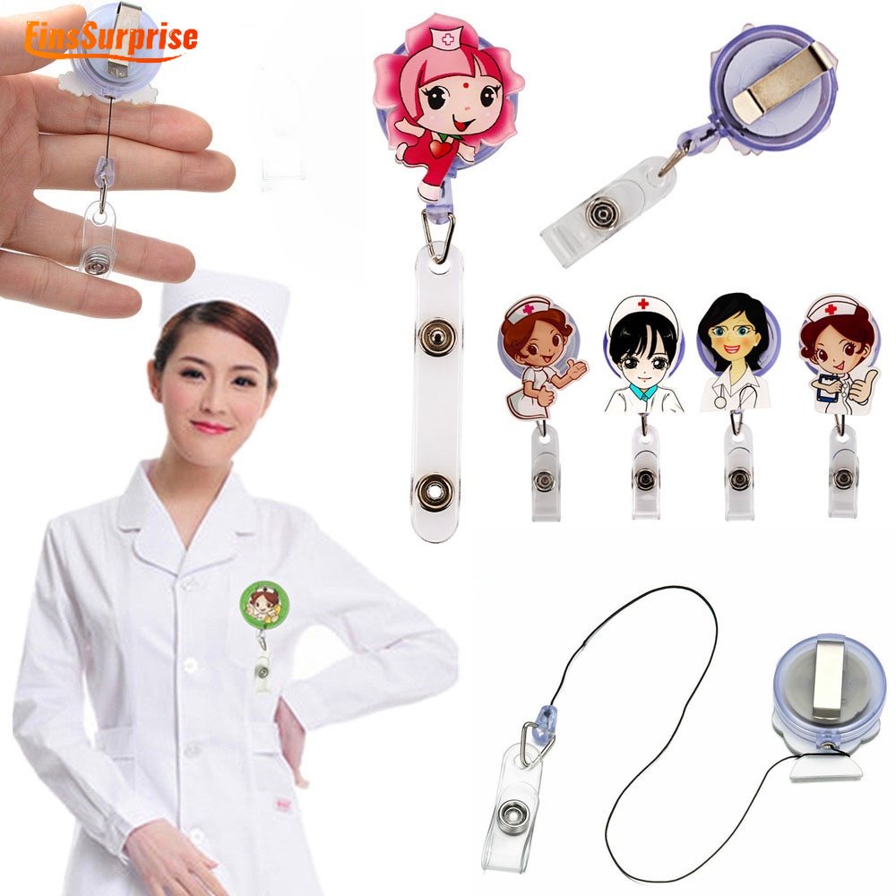Kẹp Giữ Thẻ Tên ID Họa Tiết Y Tá Dễ Thương Có Thể Thu Gọn