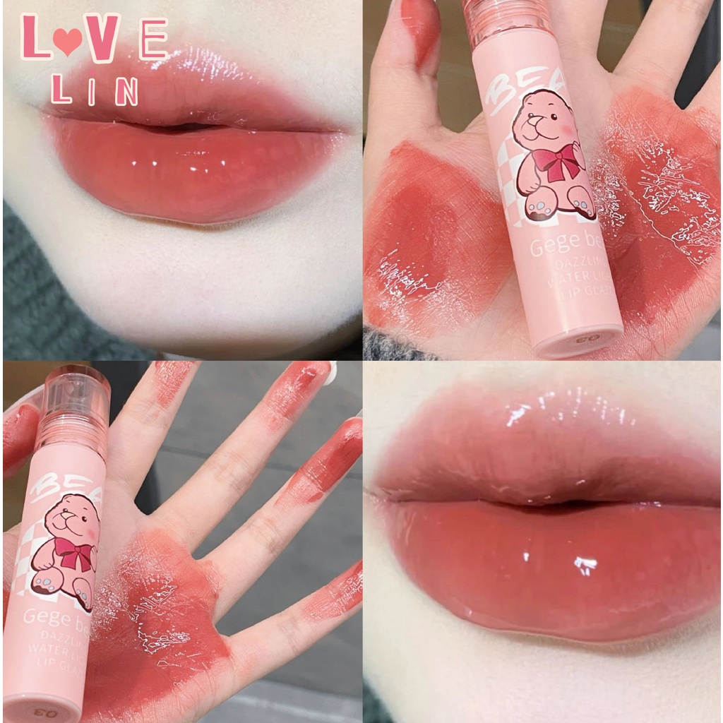 [lovelin] Son Môi Gege bear Màu Bóng Nhẹ Nước Mát Mẻ Tráng Gương Sáng Bóng Vui Nhộn Dành Cho Học Sinh Tiệc Tùng Đầu micro tipsy pout