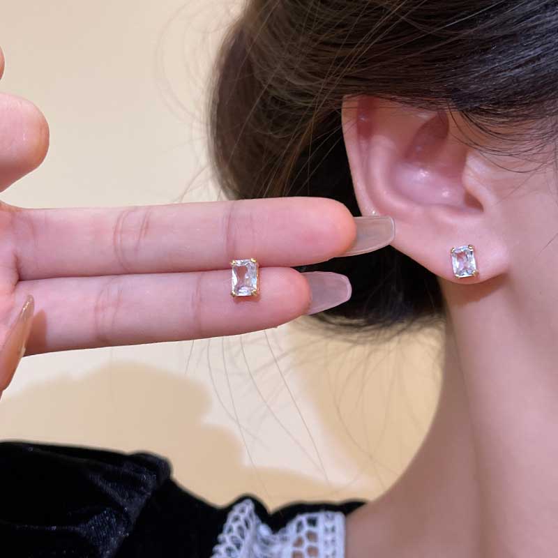 Bông Tai Bằng Thép Titanium Đính Đá Zircon Hình Chữ Nhật Đơn Giản Thời Trang Hàn Quốc Cho Nữ