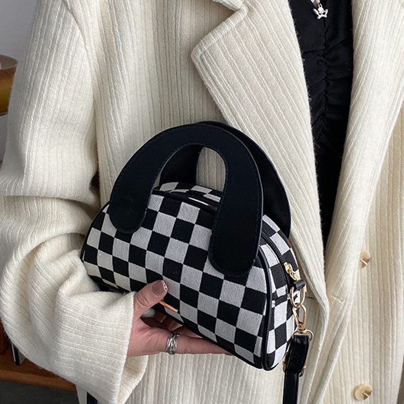 Ielgy Túi Xách Đeo Vai Hình Bán Nguyệt Họa Tiết Kẻ Ô retro Cá Tính Dễ Phối Đồ Cho Nữ