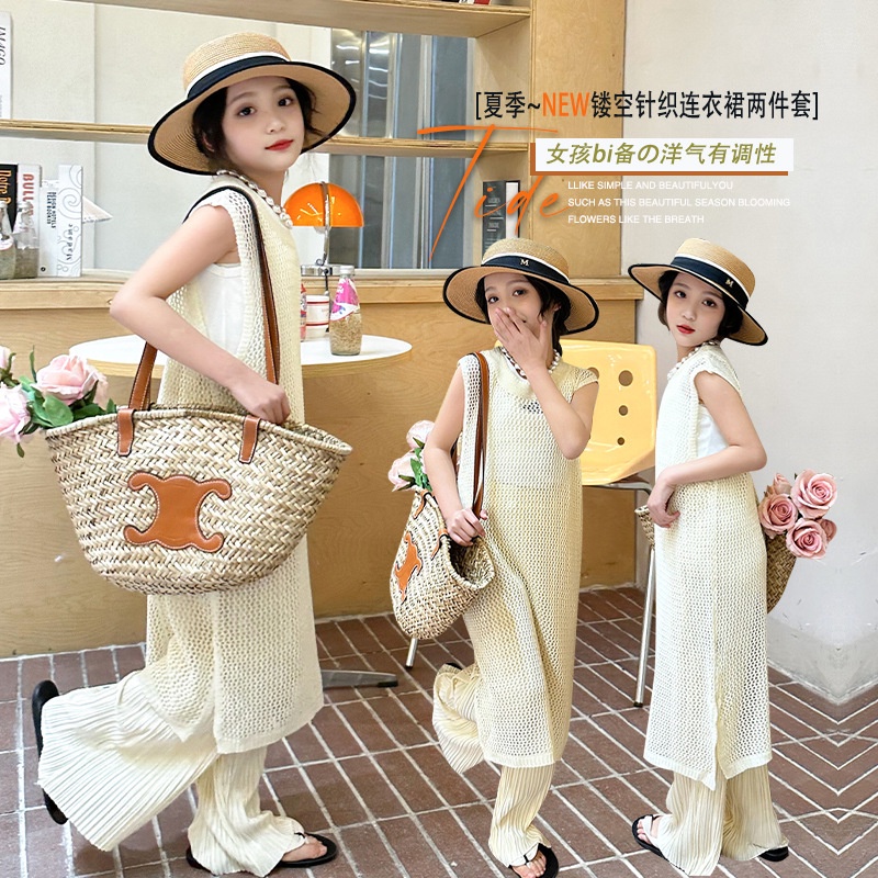 Set Quần Dài Ống Loe + Vớ Đan Len Thời Trang Mùa Hè Cho Bé Gái
