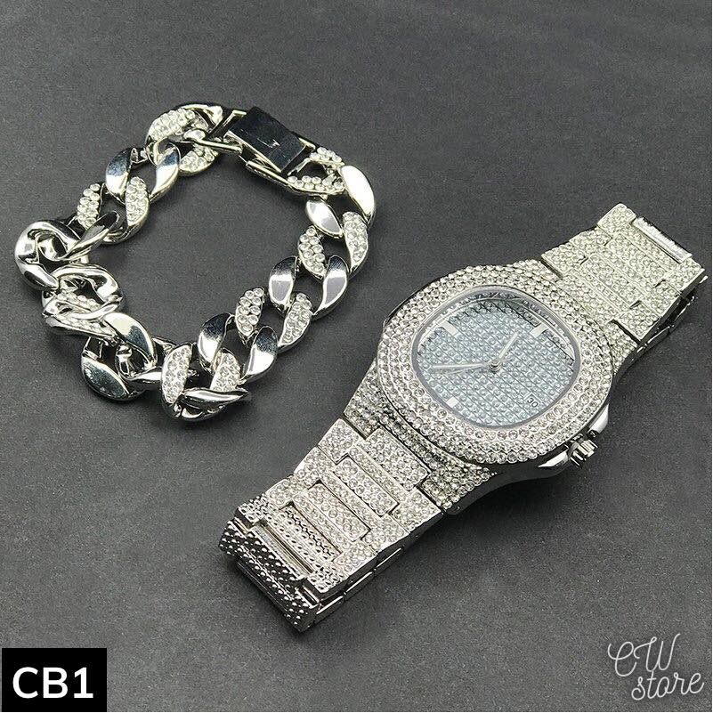 Set Đồng Hồ & Lắc Tay Nam Nữ Phong Cách Hiphop