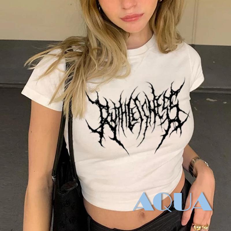 Áo Thun Crop Top Tay Ngắn Cổ Tròn In Họa Tiết Hình Học Ôm Dáng Dành Cho Nữ