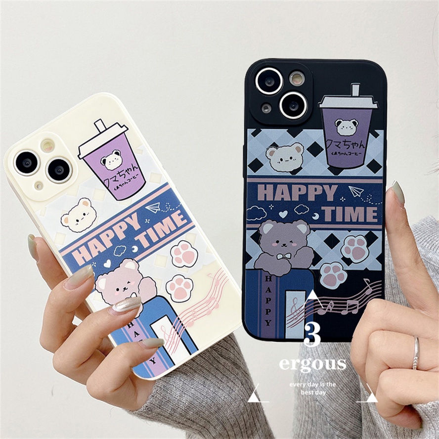 Ốp Điện Thoại TPU Silicon Mềm Hình Gấu Uống Trà Sữa Cho IPhone 14 13 12 11 Pro Max SE2020 X XR Xs Max 7 8 6 6s Plus