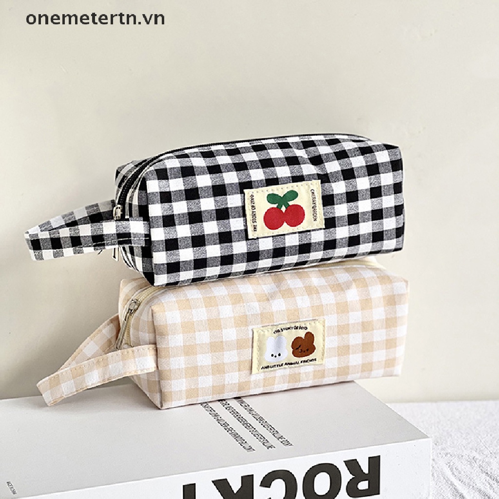 Onemetertn Túi Canvas Đựng Bút Chì / Mỹ Phẩm / Tiền Xu / Đồ Trang Điểm Họa Tiết Kẻ Sọc Caro Dễ Thương VN