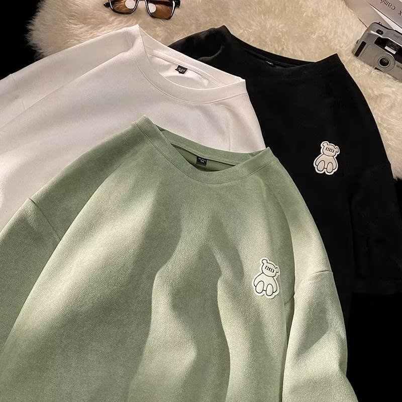 Áo Thun Tay Ngắn Dáng Rộng Chất Nhung Da Bò Phong Cách Thời Trang Đường Phố Mới