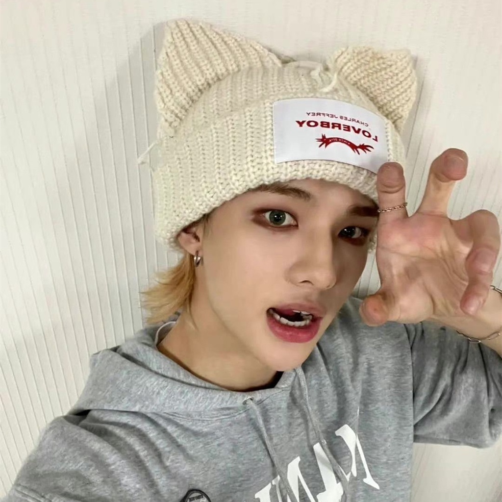 Mũ Len Dệt Kim Màu Trơn Trang Trí Tai Mèo Xinh Xắn Cho Cặp Đôi