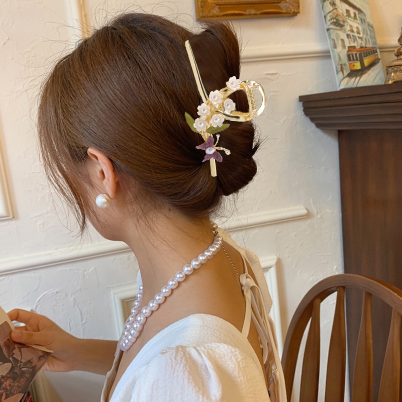 Haimeikang Kẹp Tóc Hình Hoa Bướm Bằng Kim Loại Cỡ Lớn Thời Trang