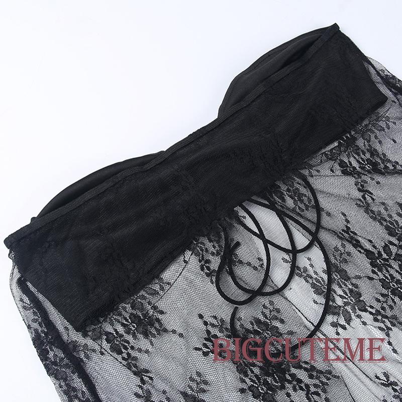 [] - Áo Ống Dây Rút Hở Vai Phối Ren Cắt Xẻ Tà Cho Nữ