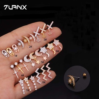 7uanX 1 Khuyên Tai Thép Không Gỉ Đính Đá Zircon 20Gauge
