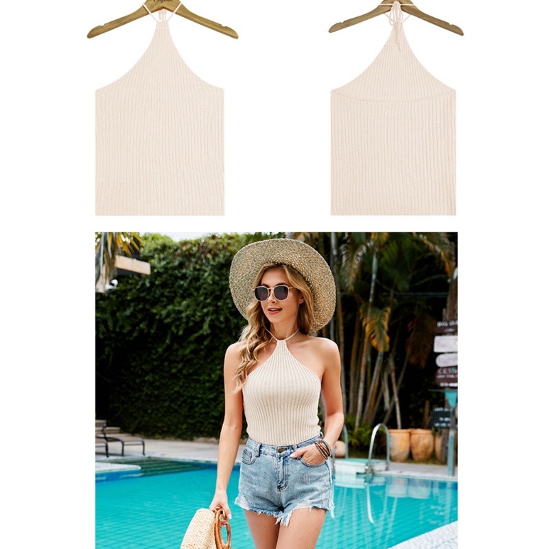 Áo Croptop Dệt Kim Hai Dây Hở Lưng Ôm Dáng Thời Trang Mùa Hè Quyến Rũ Cho Nữ