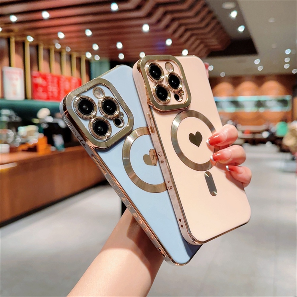 Ốp Điện Thoại Dẻo Họa Tiết Trái Tim Xinh Xắn Chống Sốc Cho iPhone 14 13 12 11 Pro Max