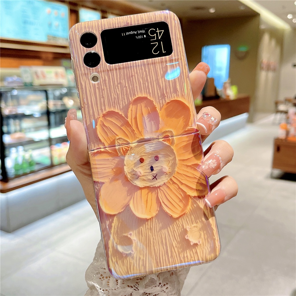Ốp Điện Thoại Chống Sốc Hình Hoa Hướng Dương Sơn Dầu Sang Trọng Cho Samsung Galaxy Z Flip 3 5G Z Flip3 Zflip3 Flip4