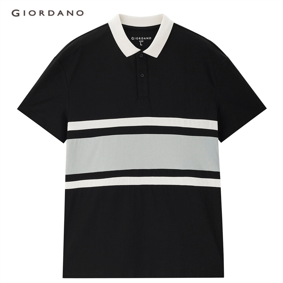 Áo thun GIORDANO 13013305 cotton cổ polo tay ngắn màu tương phản dành cho nam