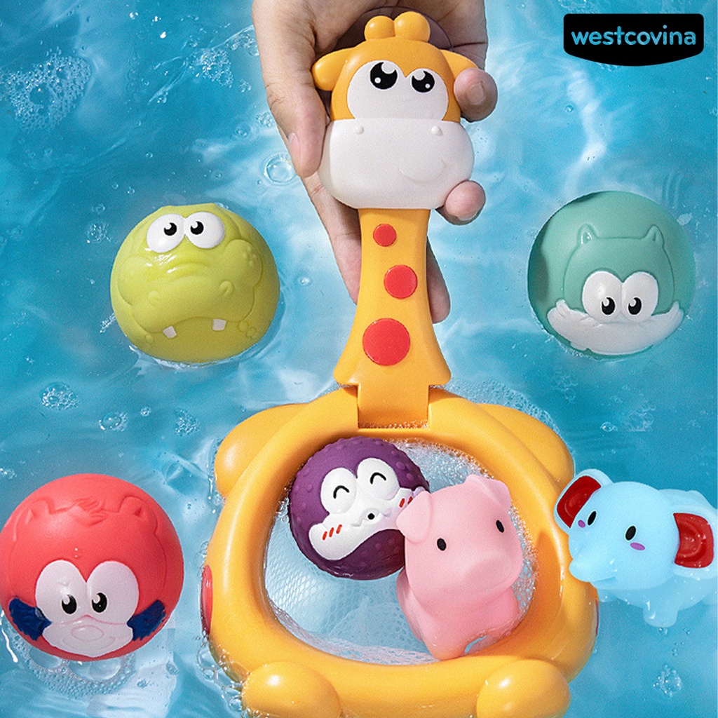 [COD]♋1 Bộ Đồ Chơi Nhà Tắm Bóng Rổ Hoạt Hình Bóp Lưới Cá Không Mùi Chống Nước Cho Bé