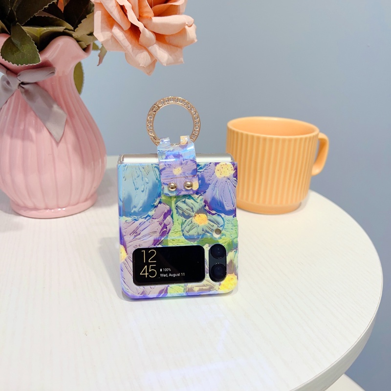 Ốp điện thoại HOCE cứng họa tiết hoa hướng dương có nhẫn đỡ cho Samsung Galaxy Z Flip 4 ZFlip3 5G