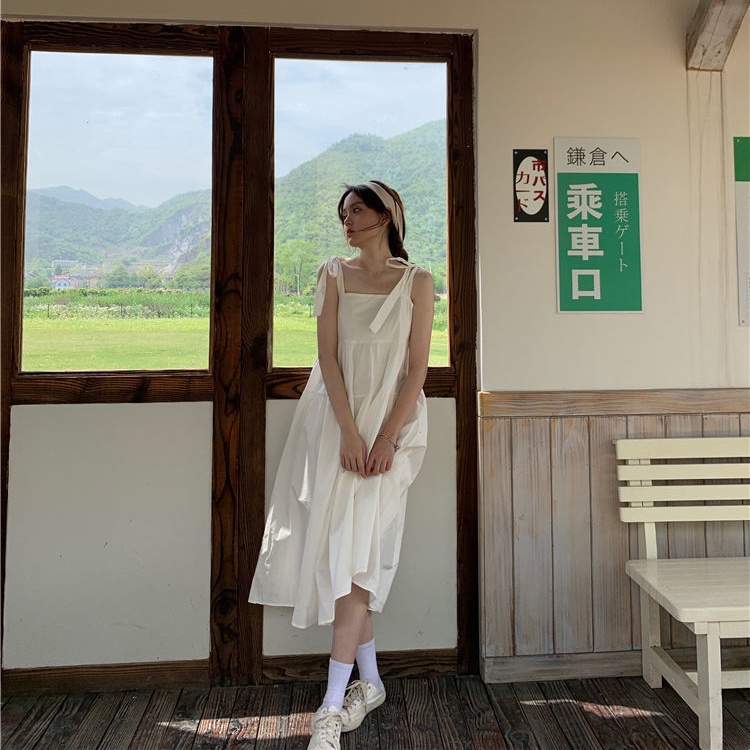 Đầm Trắng Không Tay Thắt Nơ Mùa Hè Mới Dành Cho Nữ