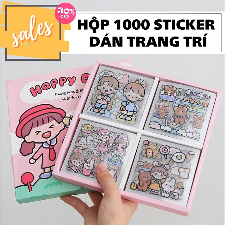 Bộ 100 tấm sticker hình dán 3D siêu cute đáng yêu nhiều hình