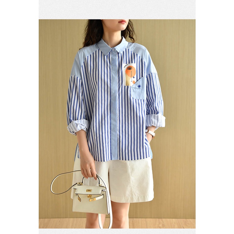 Áo Sơ Mi Ngắn Kẻ Sọc Trước Và Sau Lưng Cho Nữ