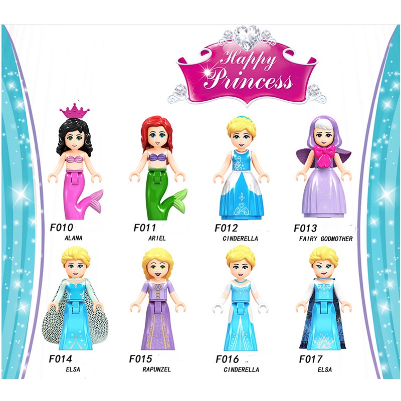 Minifigures Elsa Alana Rapunzel Fairy Godmother Ariel Cinderella Building Blocks Toys for Kids in stock action figures JY