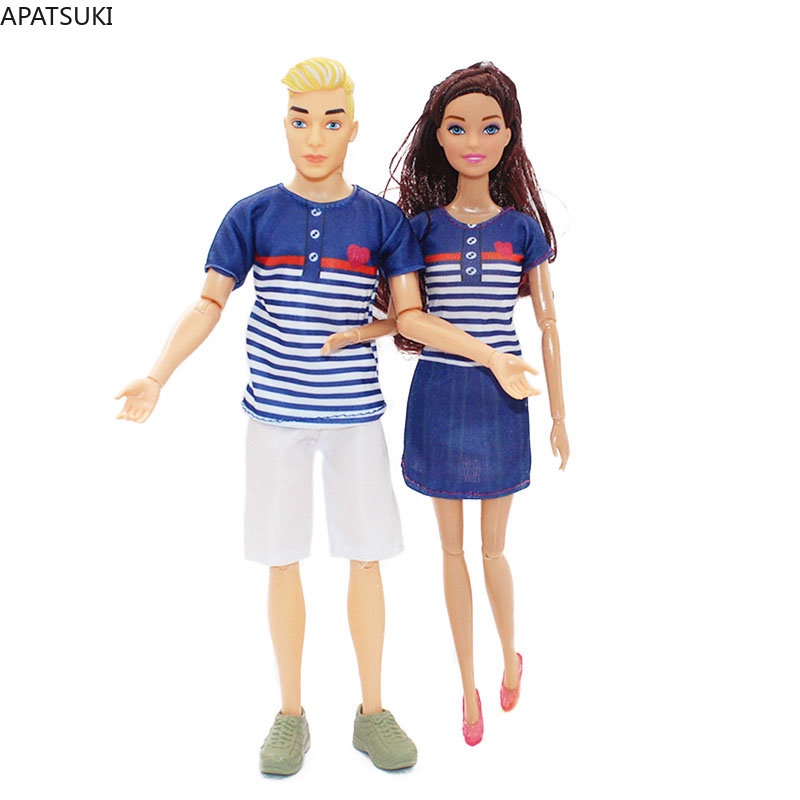 Bộ Trang Phục 2 Mảnh Gồm Áo Thun Kẻ Sọc + Quần Short Thời Trang Cho Búp Bê Ken Boy 1 / 6
