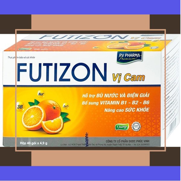 Gói Cốm PV Futizon Vị Cam Hỗ Trợ Bù Nước, Điện Giải, Vitamin Nhóm B hộp 40 gói