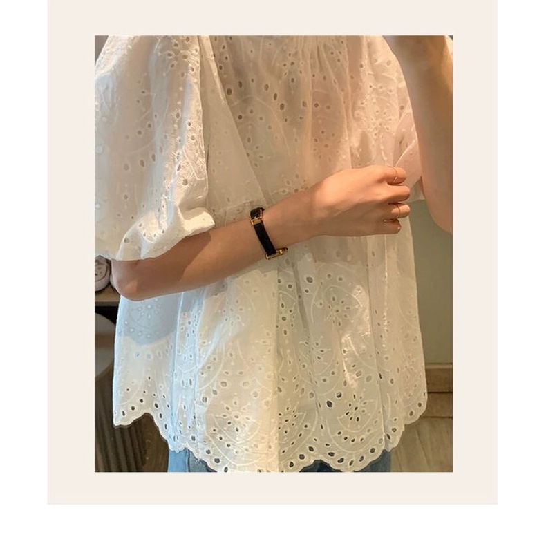 Áo Sơ Mi Tay Ngắn Phồng Thêu Họa Tiết Thời Trang Mùa Hè 2023 Cho Nữ