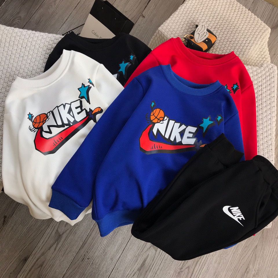 Bộ Đồ Thể Thao Nike _ Nike Bằng Cotton Lót Lông Cừu Giữ Ấm Mùa Thu Đông Cho Bé