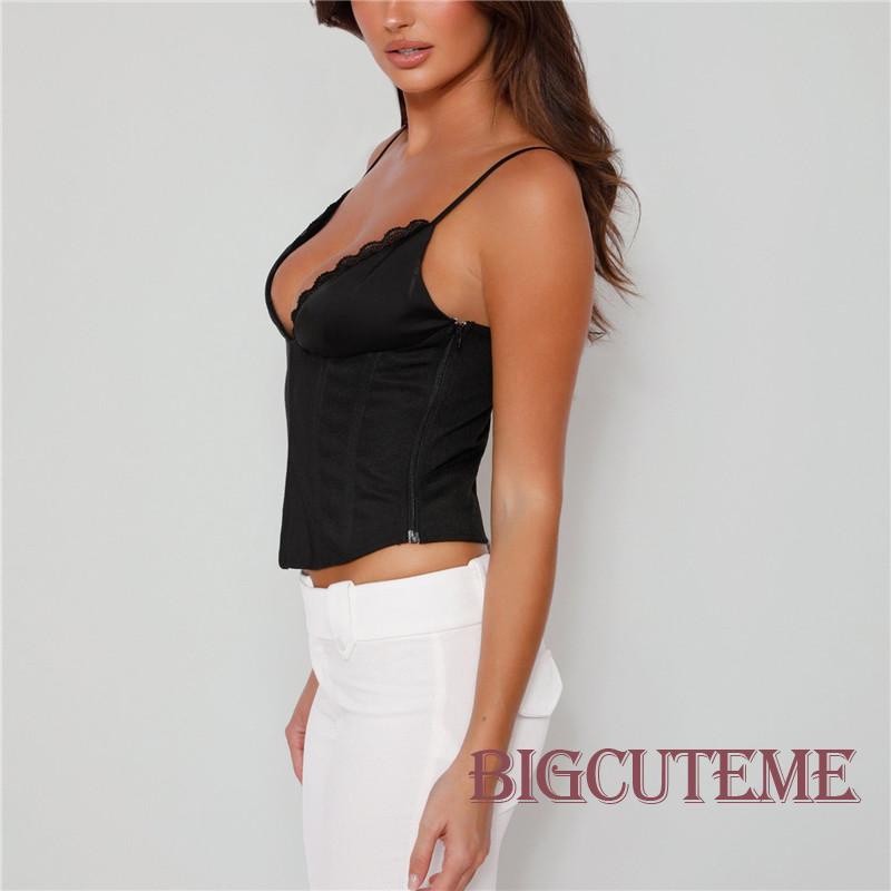 Áo Hai Dây Cổ Chữ V Màu Sắc Trơn Phong Cách Đường Phố Thời Trang Cho Nữ