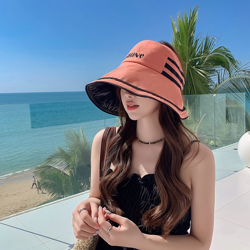Ygt Mũ Rộng Vành Chống Nắng Tia UV Họa Tiết Kẻ Sọc In Chữ Thời Trang Đi Biển Mùa Hè Cho Nữ