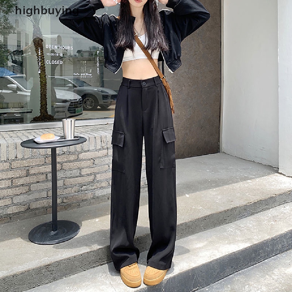 Quần ống rộng Màu Trơn Lưng Cao Thời Trang Đường Phố Cho Cặp Đôi