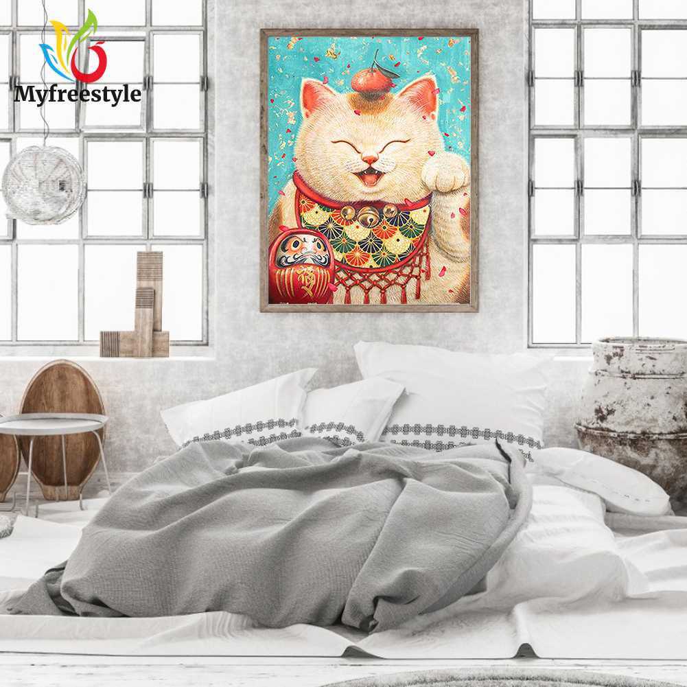 30x40cm Tranh Đính Đá Kim Cương Toàn Bộ 5D Diy Hình Vẽ Mèo May Mắn