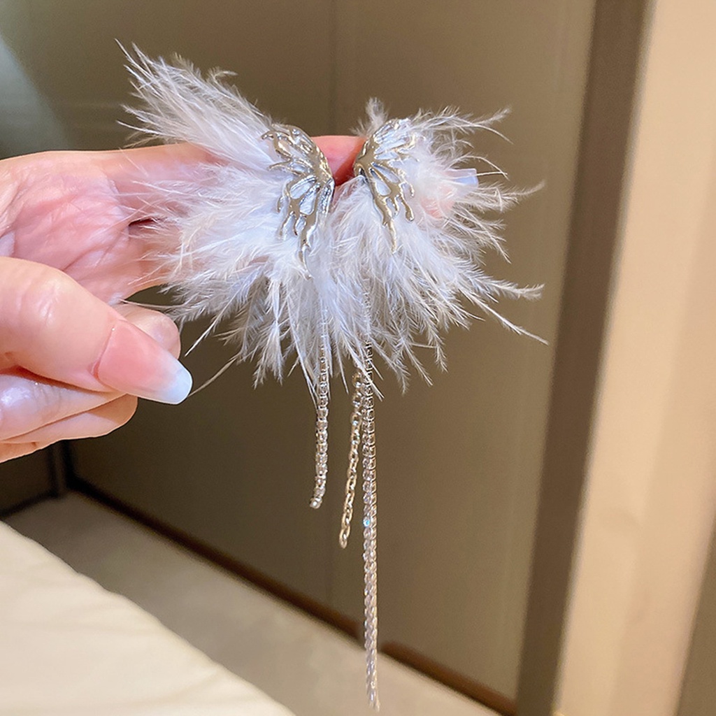 1 Đôi Bông Tai Hình Bươm Bướm Đính Lông Vũ Phong Cách Thanh Lịch Dành Cho Nữ [Fairy4]