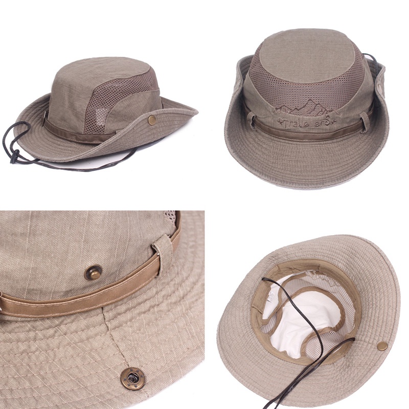 Mũ Bucket Chất Liệu Cotton Phối Lưới Thoáng Khí Thời Trang Mùa Hè Cho Nam Giới