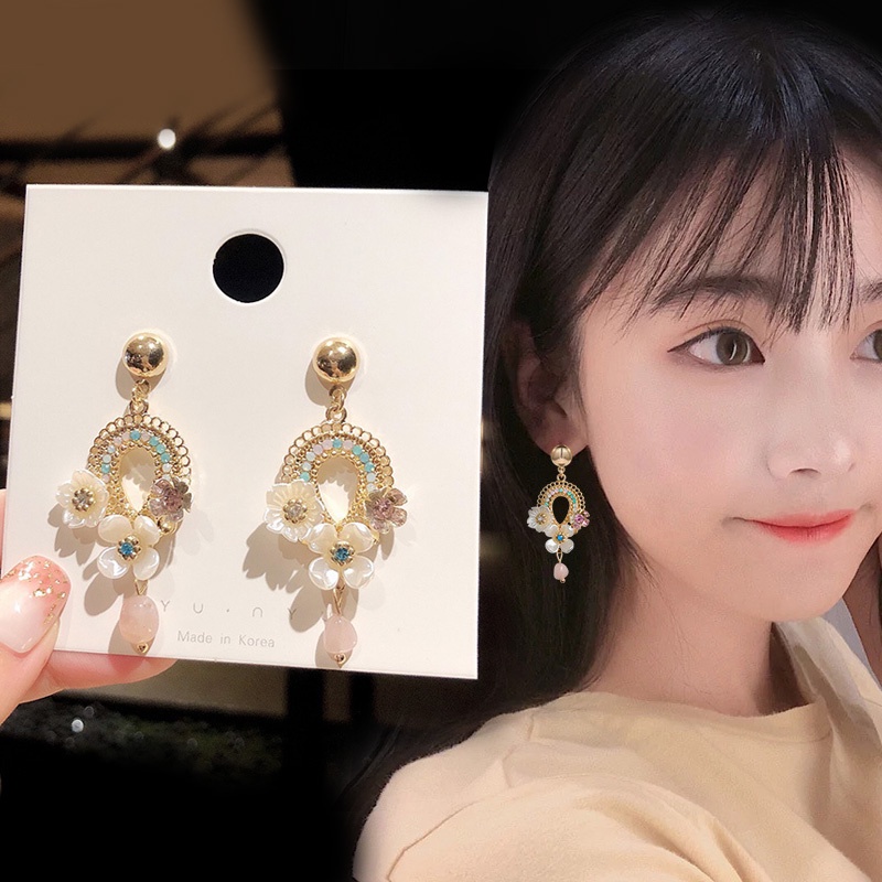 Đôi Bông Tai Dáng Rơi Họa Tiết Hoa Thời Trang Cho Nữ