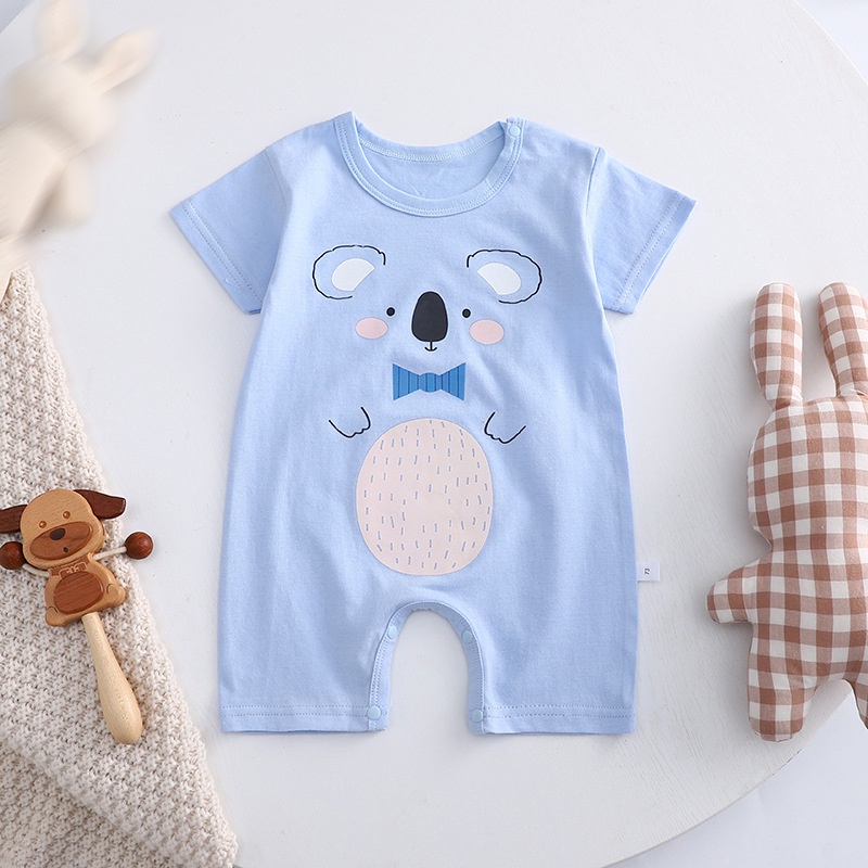 Bộ Áo Liền Quần Bằng Cotton Tay Ngắn In Hoạt Hình Dễ Thương Thoải Mái Thời Trang Mùa Hè Cho Bé Sơ Sinh