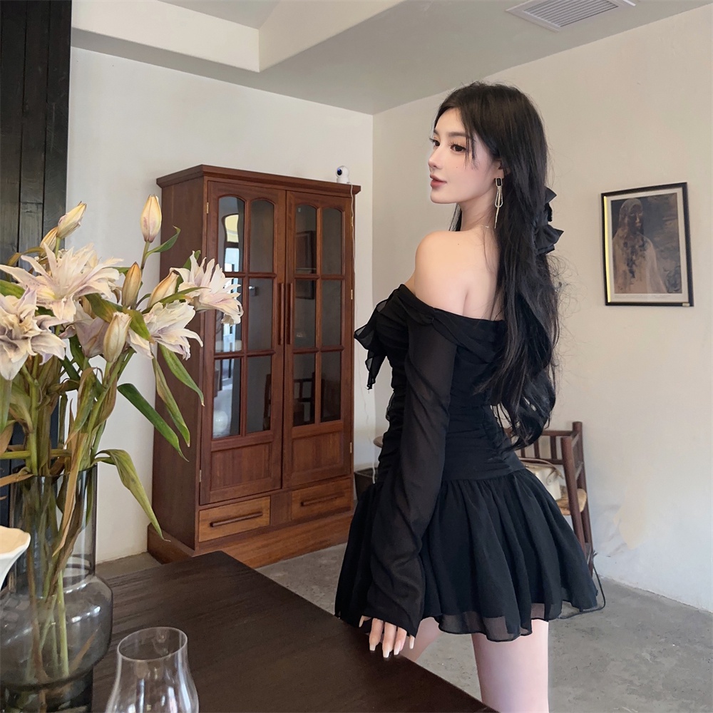 Đầm Tay Dài Lưng Cao Cột Dây Thời Trang Mùa Hè Xinh Xắn Cho Nữ