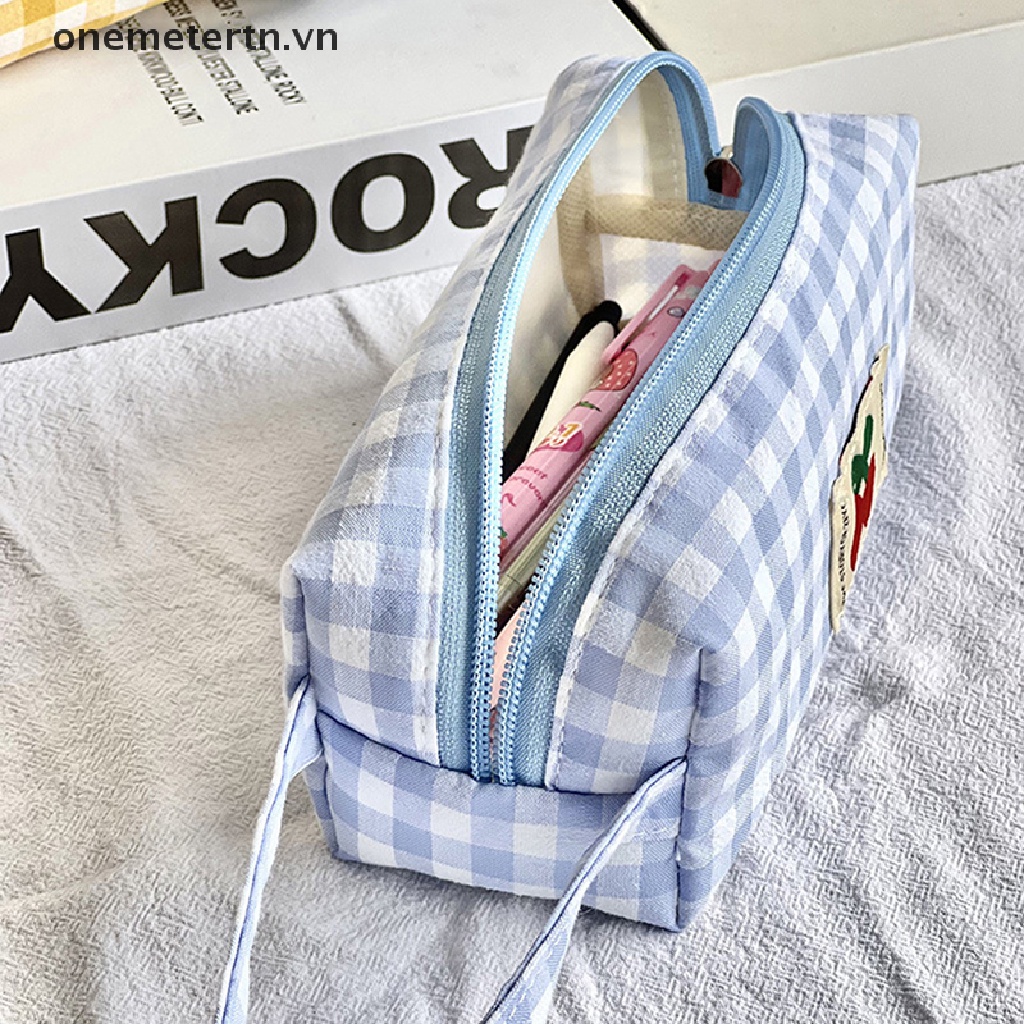 Onemetertn Túi Canvas Đựng Bút Chì / Mỹ Phẩm / Tiền Xu / Đồ Trang Điểm Họa Tiết Kẻ Sọc Caro Dễ Thương VN