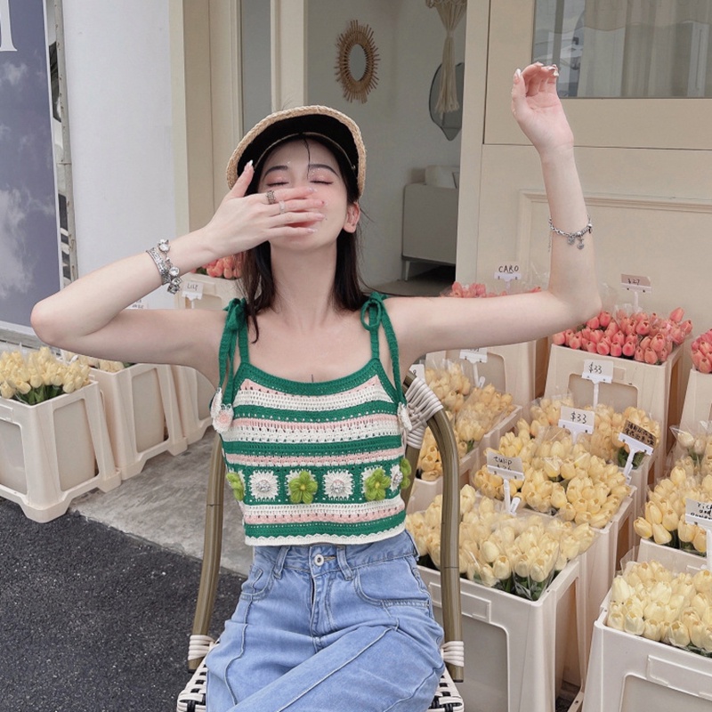 IELGY   Áo hai dây Dệt Kim Khoét Lỗ Thời Trang Cho Nữ