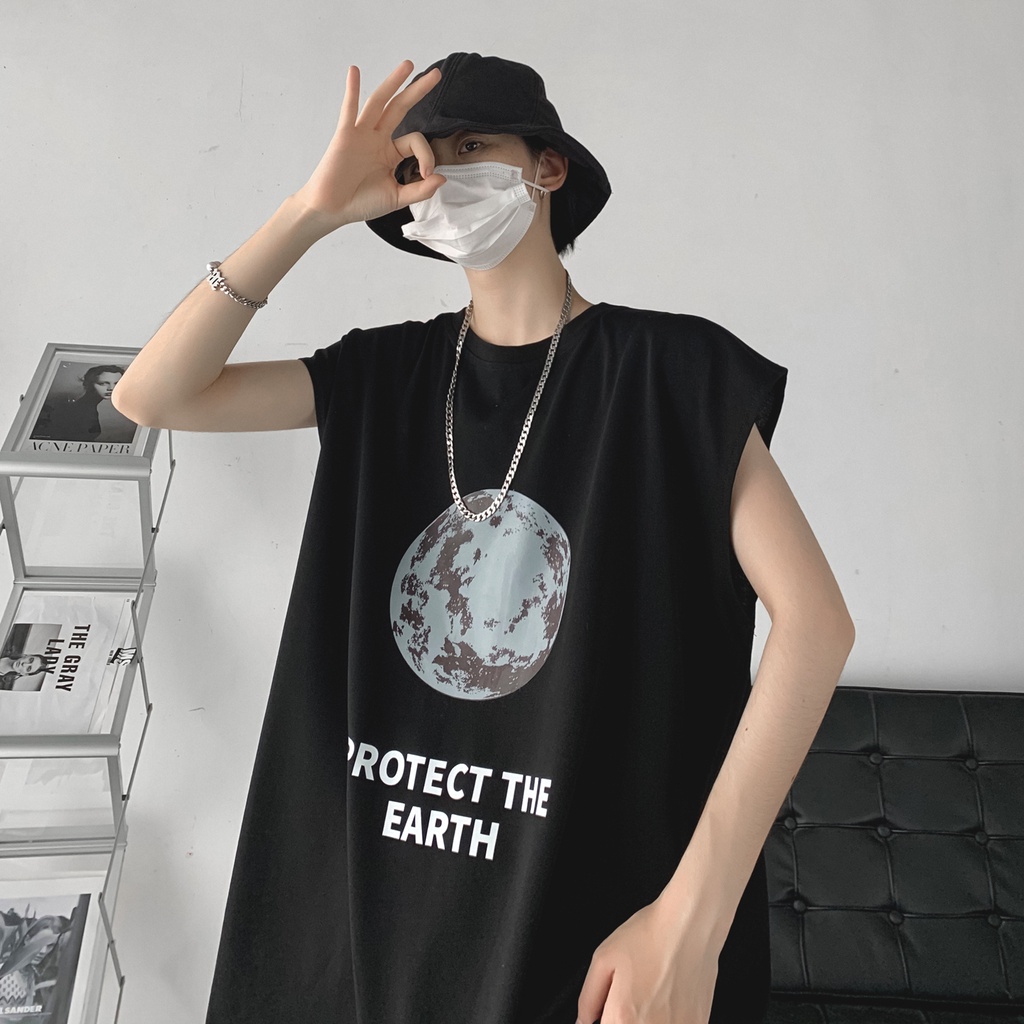 Áo Thun Sát Nách Cổ Tròn In Chữ Phong Cách hip hop Hàn Quốc Thời Trang Cho Nam size M-5XL