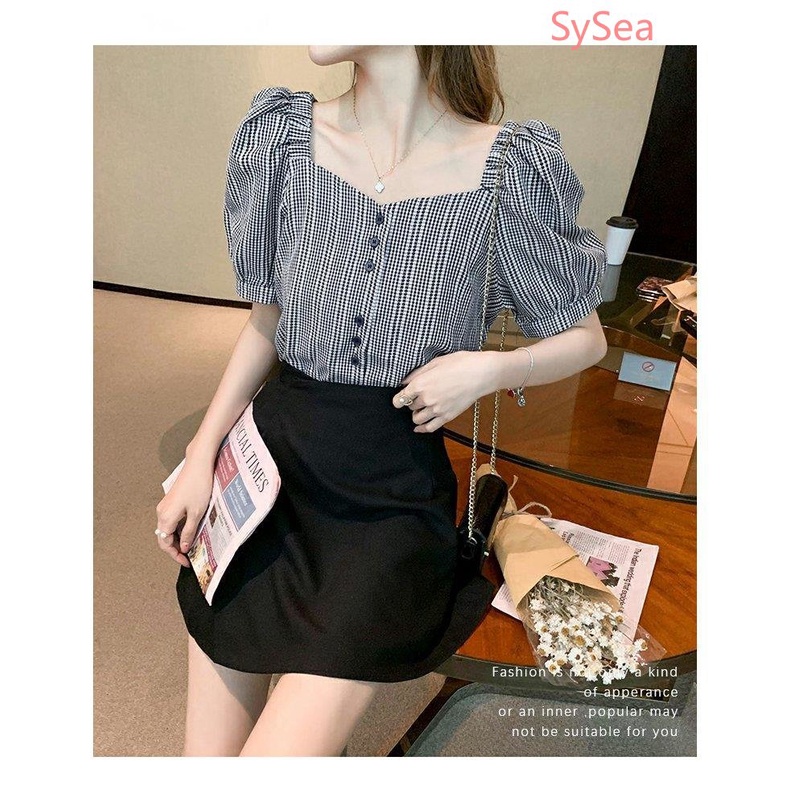 Áo Kiểu Tay Phồng Cổ Vuông Phong Cách Retro Pháp Cho Nữ