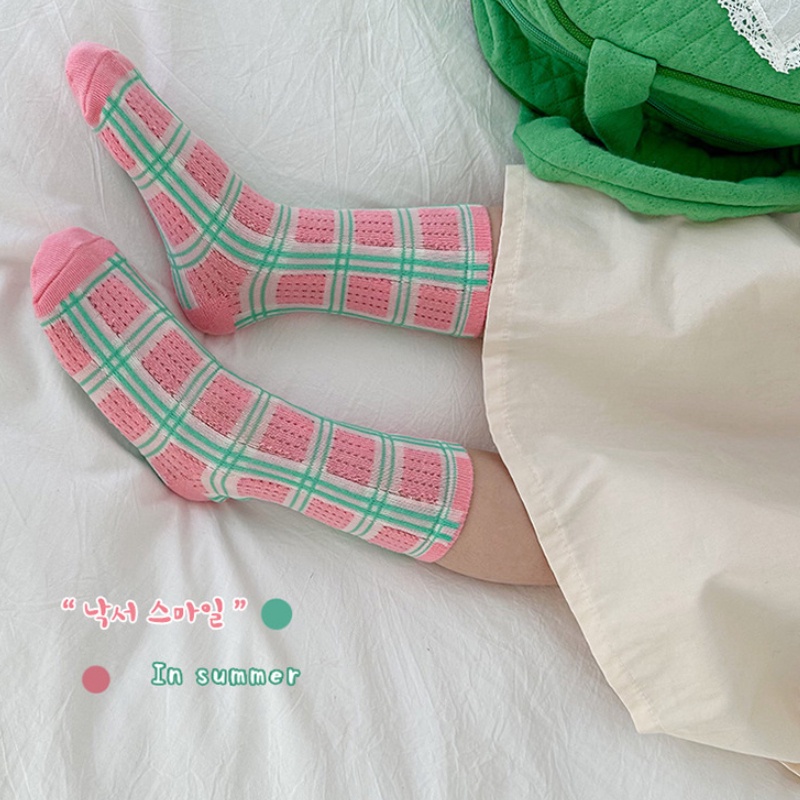 Set 3 Đôi Tất Lưới Mỏng Viền Gợn Sóng Màu Hồng / Xanh Lá KokoroCare MSW-103 2023 S / M / L 1-8 Tuổi