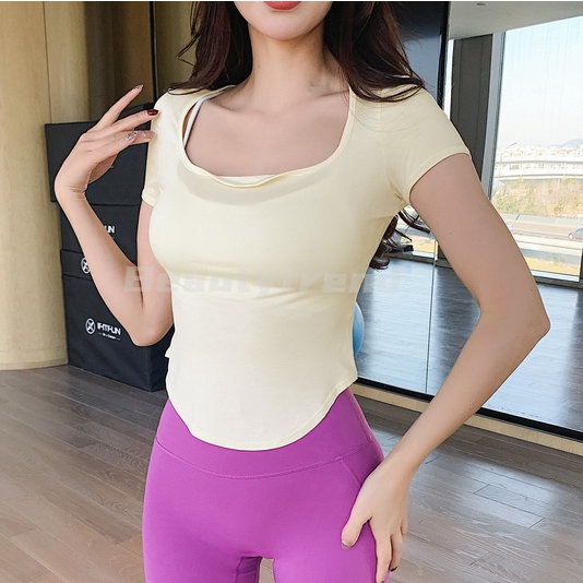 [Beautytrend] Áo Thun Thể Thao Ngắn Tay Ôm Dáng Viền Cong Cho Nữ Tập Yoga Chạy Bộ Pilates