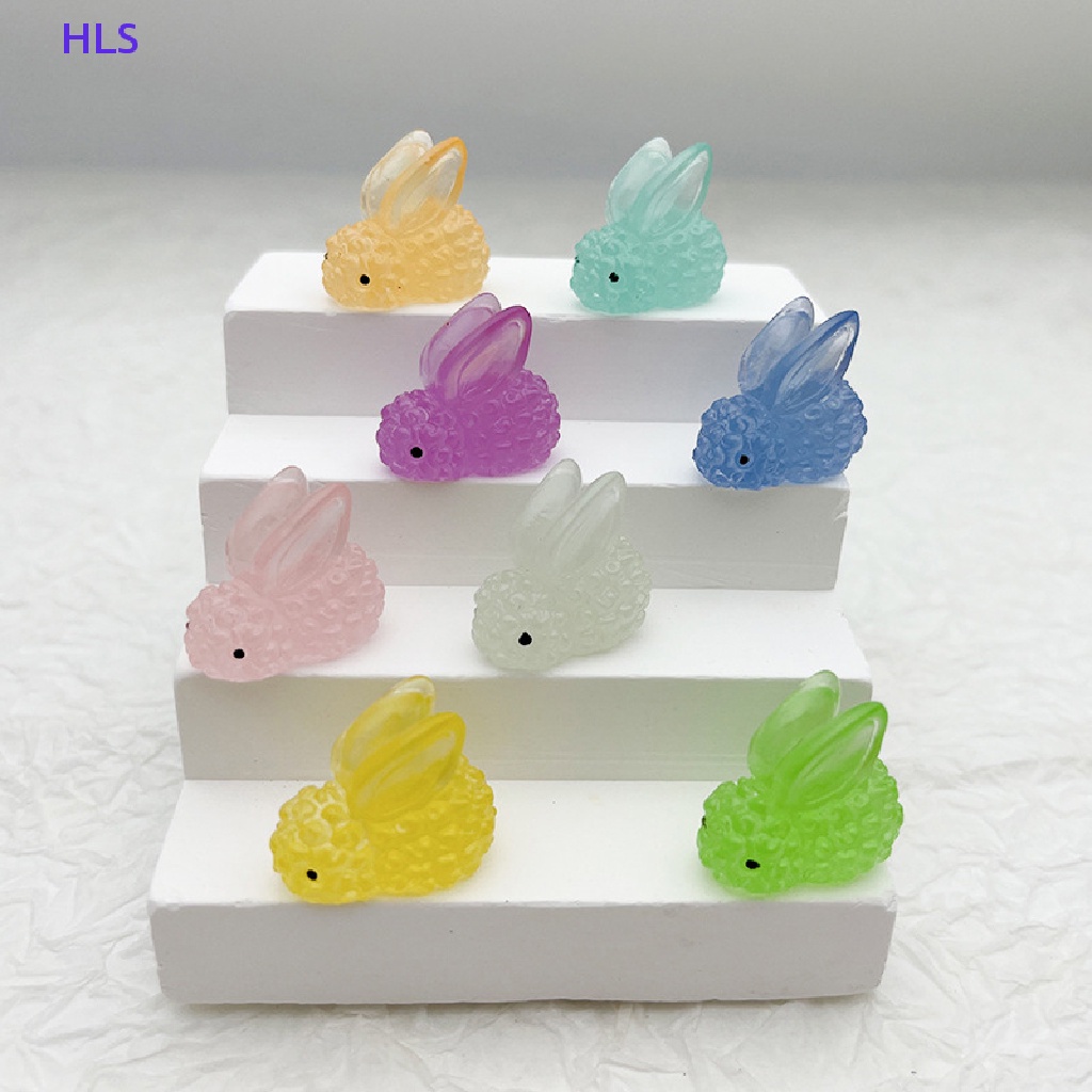 Bộ 5 Mô Hình Thỏ Mini Bằng Resin Màu Dạ Quang Dễ Thương Trang Trí Xe Hơi DIY