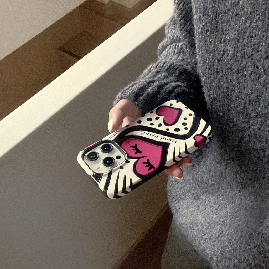 Ốp Điện Thoại TPU PC Silicon Chống Rơi Chống Sốc Hình Trái Tim Màu Đen Cho iPhone 14 13 12 11 Pro Max