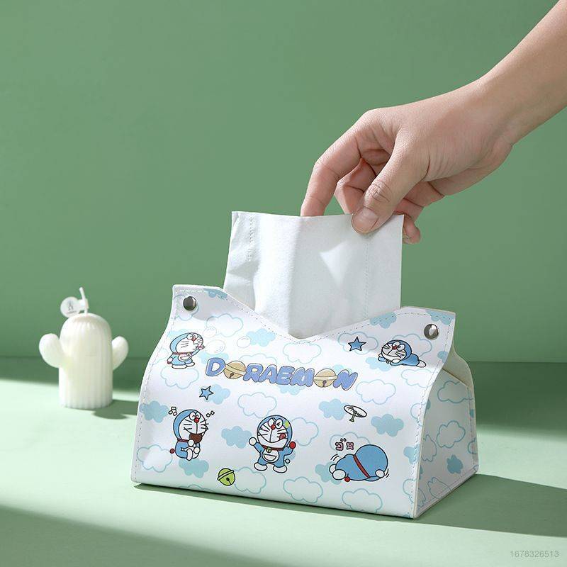 Hộp Đựng Khăn Giấy Bằng Da Chống Nước In Hình Doraemon Dễ Thương