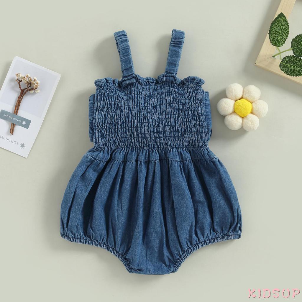 Bộ Áo Liền Quần Denim Không Tay Co Giãn Thời Trang Mùa Hè Cho Bé Gái 1 Tuổi