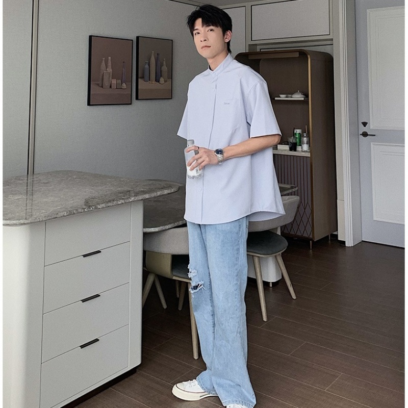 Quần Jean Rách Gối Dáng Rộng Thời Trang Mùa Hè Phong Cách Hàn Quốc Cho Nam